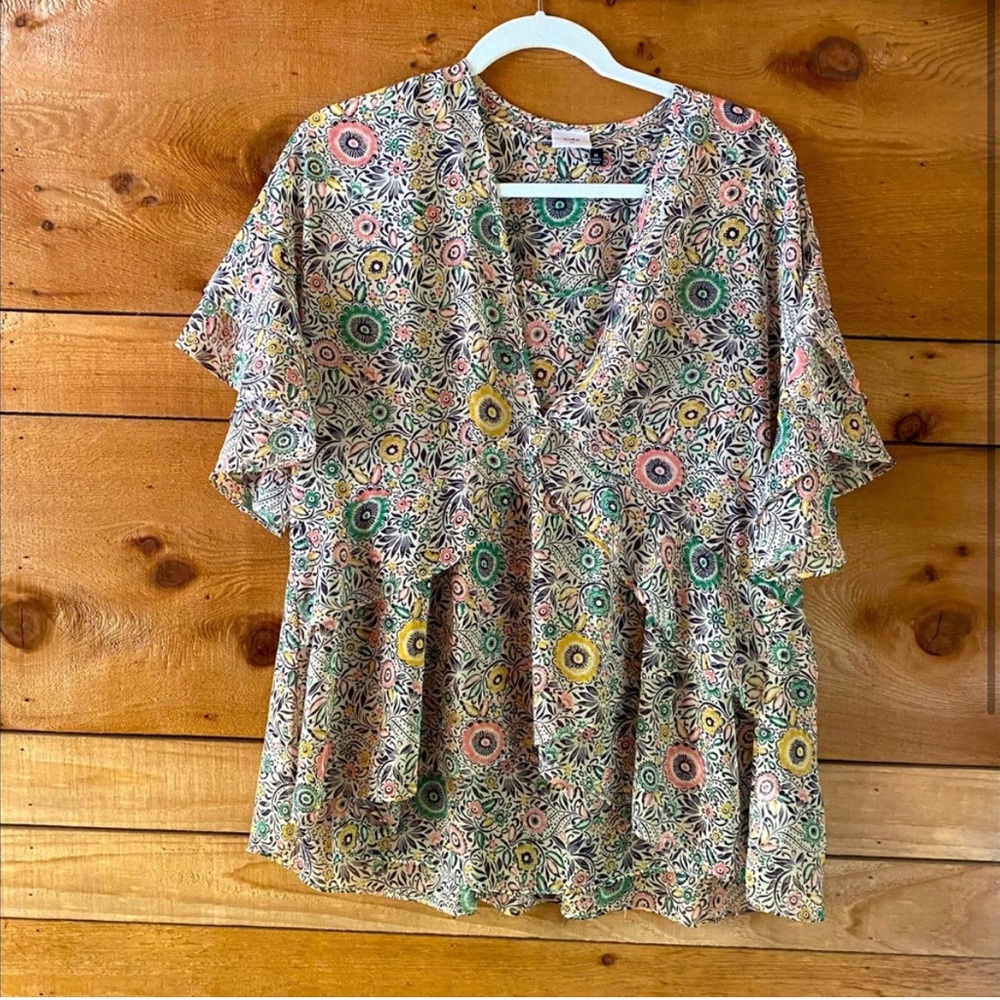 CAbi | Floral Ruffled Tiered Blouse Top